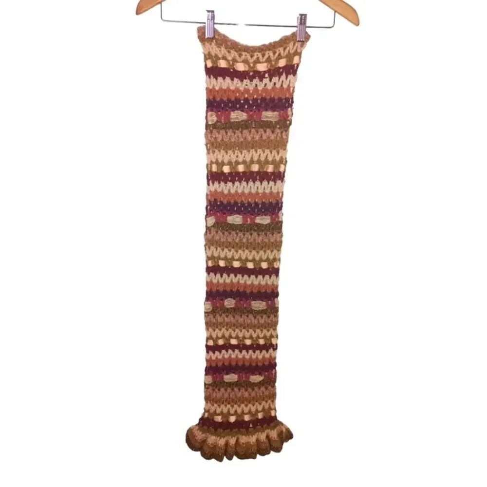 Betsey Johnson Y2K Crochet Ribbon Skinny Scarf Boho Coquette Multi Color